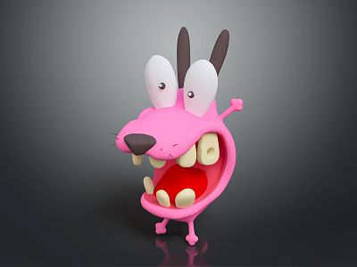 Pink Cartoon Creature With Big Eyes Long Ears Open Mouth And Teeth In 3D Style 3d model