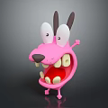 Pink Cartoon Creature With Big Eyes Long Ears Open Mouth And Teeth In 3D Style