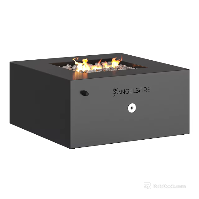Modern Square Black Fireplace with Burning Flames and Sleek Metal Exterior Design 3d model 