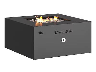 Modern Square Black Fireplace with Burning Flames and Sleek Metal Exterior Design 3d model