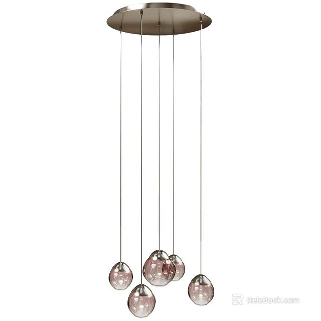 Modern Glass Sphere Chandelier With Multiple Rose Gold Hanging Balls And Metal Suspension Wires 3d model 