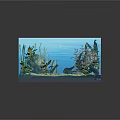 Stunning Aquarium with Vibrant Red Fish Green Aquatic Plants Rocks and Blue Water Background