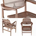 Modern Wooden Single Chair With Woven Backrest And Armrests Minimalist Design