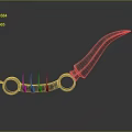 Sharp Curved Blade Weapon With Ringed Handle And Metallic Reflective Surface