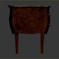 Red Furniture Cabinet With Marble Surface And Curved Wooden Legs Design