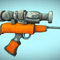Cartoon Style Gun With Scope And Orange Grip Design In Playful Scene 3d model