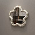 Decorative Flower Shaped Mirror With White Gold Spherical Decorative Frame Reflects Bedroom Interior