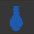 Blue Vase Sculpture Carving With Dragon Patterns Golden Decorations And Double Handles