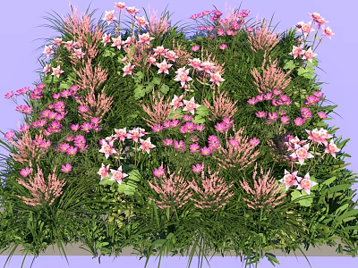 Vibrant Pink White Flowers And Green Grass Arrangement On Purple Background 3d model