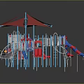 Colorful Children's Playground Equipment With Red Canopy Blue Frame Slide And Climbing Structures