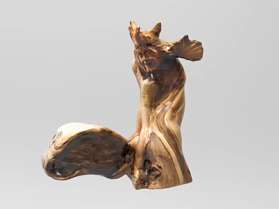 Hand Carved Wooden Sculpture With Natural Wood Grain And Artistic Design 3d model