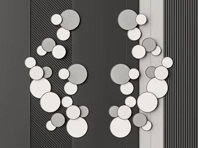 Circular Wall Decor with Different Sizes Gray and White Circles on Gray Vertical Stripes Background 3d model