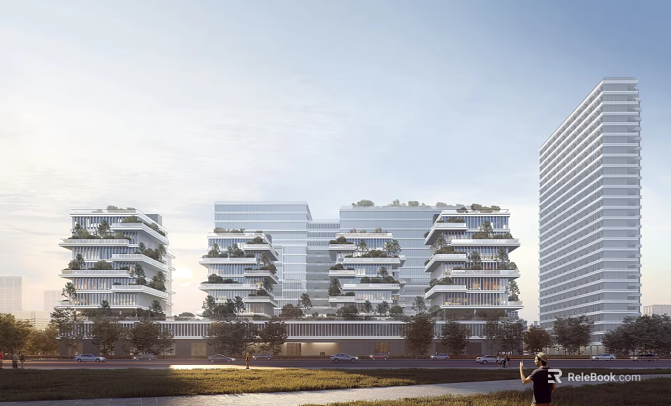 Modern Industrial Factory Building Featuring Multi Storey Structure Vertical Greenery And Glass Exteriors 3d model 