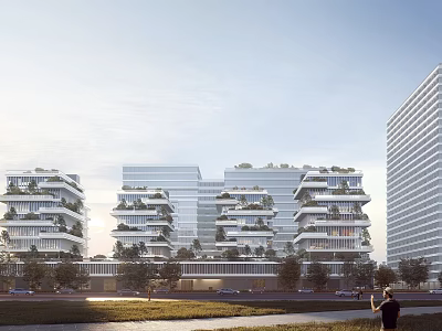 Modern Industrial Factory Building Featuring Multi Storey Structure Vertical Greenery And Glass Exteriors 3d model