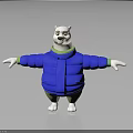 Cute Animated Polar Bear Character In Blue Puffer Jacket And Green Pants With Arms Outstretched