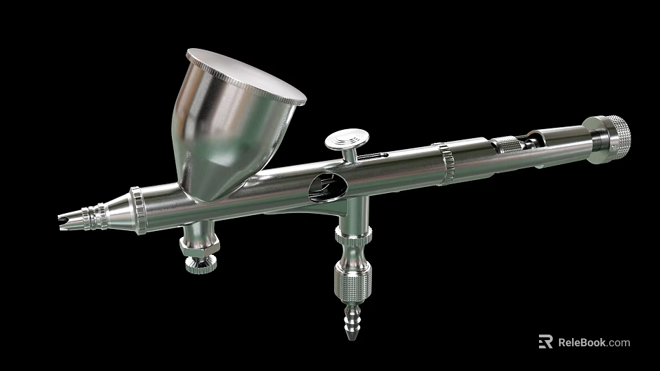 Metallic Silver Airbrush Pen Featuring Cup Nozzle Handle And Design Components 3d model 