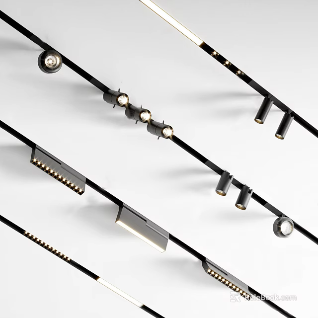 Modern Downlights And Spotlights Ceiling Lighting Design With LED Track Fixtures 3d model 