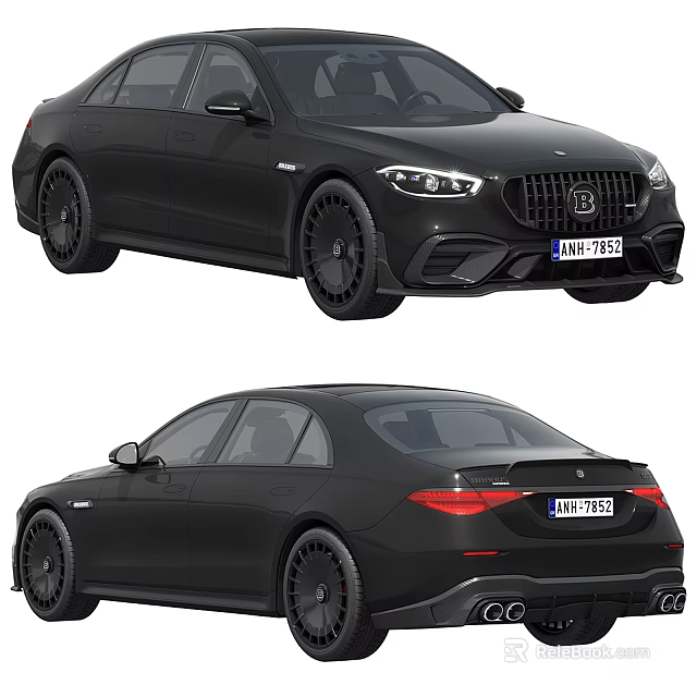 Black Luxury Sedan With Sporty Front Grille Headlights And Rear Taillights Exhaust Pipes 3d model 