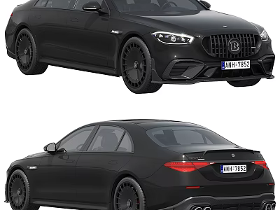 Black Luxury Sedan With Sporty Front Grille Headlights And Rear Taillights Exhaust Pipes 3d model
