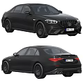 Black Luxury Sedan With Sporty Front Grille Headlights And Rear Taillights Exhaust Pipes