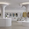 Modern Minimalist Clothing Store Interior With Hanging Apparel And Display Racks