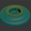 Blue Circular Object With Grooves And Holes On Dark Background
