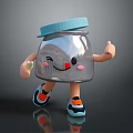 Cute Transparent Jar Game Character With Blue Lid Smiling Face Blush Cheeks And Sneakers