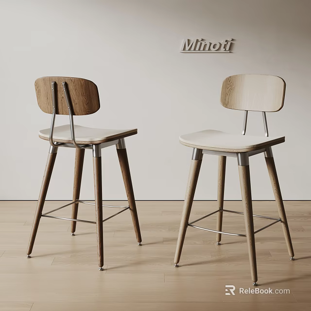 Modern Wooden Bar Stools With Sleek Legs And Light Dark Wood Tones 3d model 