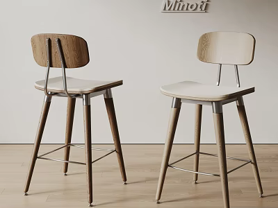 Modern Wooden Bar Stools With Sleek Legs And Light Dark Wood Tones 3d model