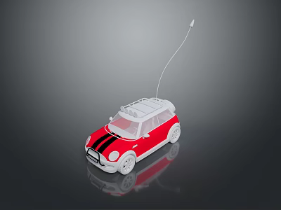 Red Remote Control Car With White Roof Black Stripes And Antenna 3d model