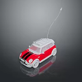 Red Remote Control Car With White Roof Black Stripes And Antenna