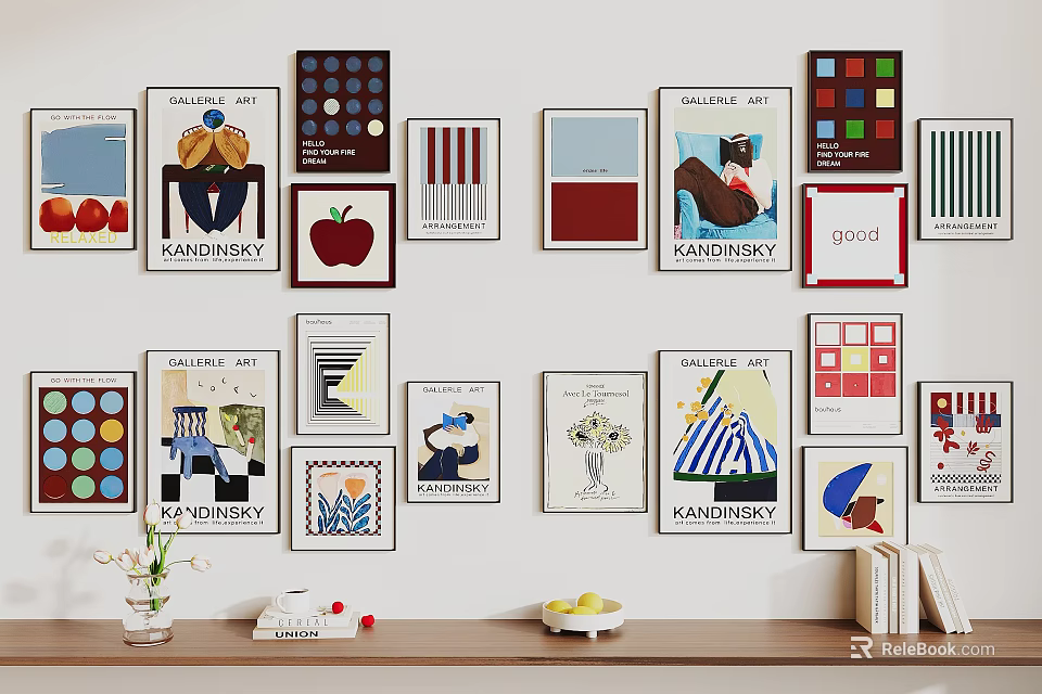 Colorful Abstract Artworks With Diverse Patterns Framed On Wall For Home Decoration 3d model 