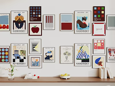 Colorful Abstract Artworks With Diverse Patterns Framed On Wall For Home Decoration 3d model