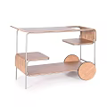 Modern Wooden Side Table With Metal Frame Multiple Shelves And Rolling Wheels