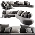 Modern Gray L shaped Sectional Sofa with Multiple Pillows and Soft Throw Blanket 3d model