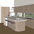 Modern Kitchen Interior With Wooden Cabinets White Island And Black Stools