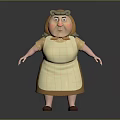 3D Model Elderly Woman Character With Checkered Apron Brown Shoes And Plump Figure