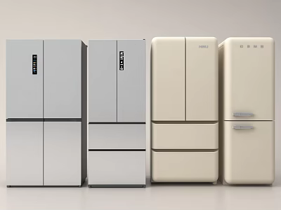 Modern Silver And Beige Refrigerators Freezers With Multi Door Double Door Styles For Home Kitchen 3d model