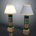 Classical Interior Table Lamps With Green Base Golden Decoration And Cream Gray Lampshades