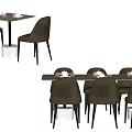 Modern Dining Table Set With Brown Chairs And Wooden Tabletop Design 3d model