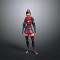 Fantasy Warrior Woman Wearing Red Black Leather Armor with Short Hair and Long Boots