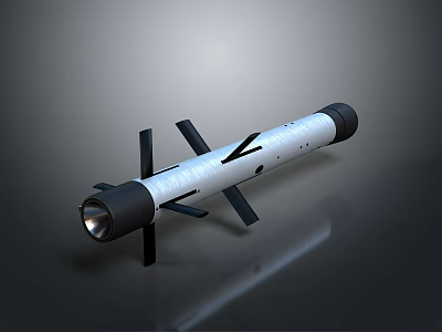 Military Missile With Silver Cylindrical Body Black Stabilizing Fins And Front Warhead 3d model