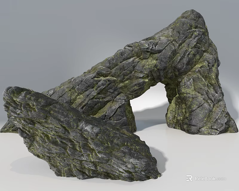 Natural Textured Rockery Stones With Unique Shapes And Gray Green Surface 3d model 