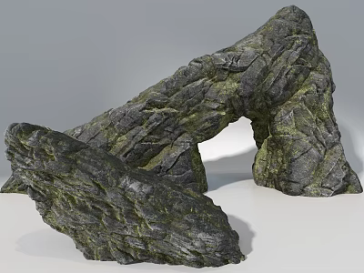 Natural Textured Rockery Stones With Unique Shapes And Gray Green Surface 3d model