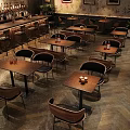 Bar Interior Design With Wooden Tables Black Chairs And Bar Counter Setup