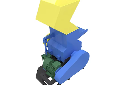 Industrial Crushing Machine With Yellow Hopper Blue Body Green Motor And Black Base 3d model