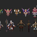 Game And Movie Characters With Various Fantasy Outfits Weapons And Accessories