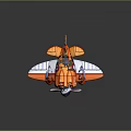 Vibrant Orange Cartoon Space Airplane with Spinning Propeller and Playful Design