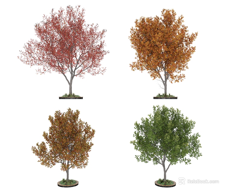 Vibrant Arbor Trees With Multi Colored Leaves Including Red Orange Yellow And Green 3d model 