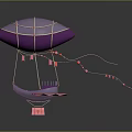 Purple Hot Air Balloon With Net Structure Pink Basket And Streamer Decorations